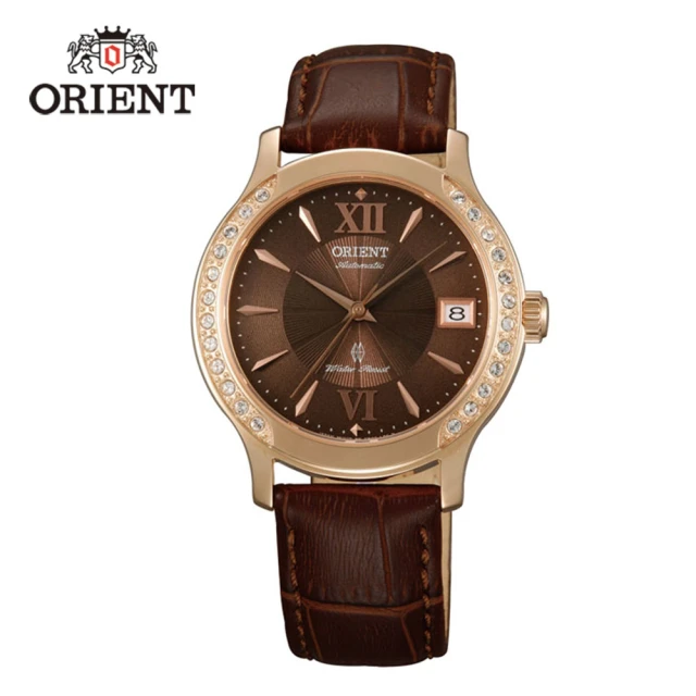 【ORIENT 東方錶】ELEGANT系列 優雅鑲鑽機械錶 皮帶款  咖啡色 - 36mm(FER2E001T)