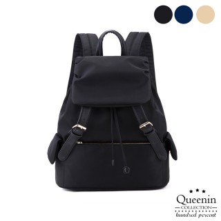【DF Queenin】韓版人氣尼龍雙皮飾後揹包-共3色