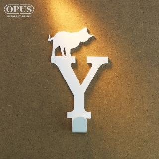 【OPUS 東齊金工】歐式鐵藝壁飾掛勾/無痕掛鉤/掛衣架/廚房衛浴收納(HO-ca10-YW 當貓咪遇上字母Y)