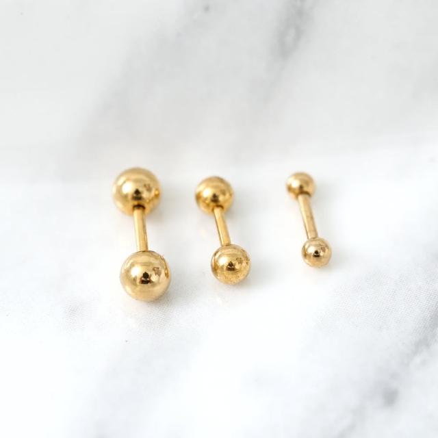 玖飾時尚 金色雙頭圓珠鋼製耳針耳環 耳環