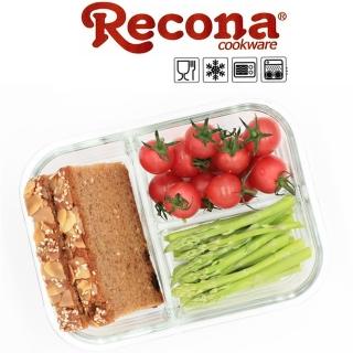 【Recona耐熱3格玻璃】附匙叉長型950ml 保鮮盒x1+贈便當袋x1(2入隨機)