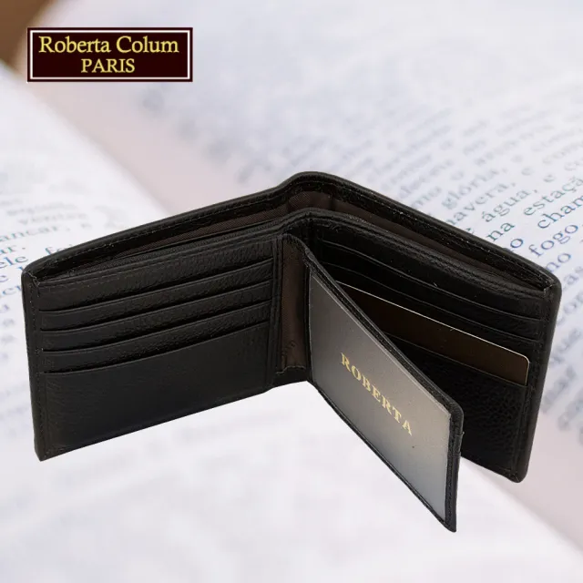【Roberta Colum】諾貝達專櫃皮夾 牛皮配乳膠短夾 短版皮夾(28905-黑色)