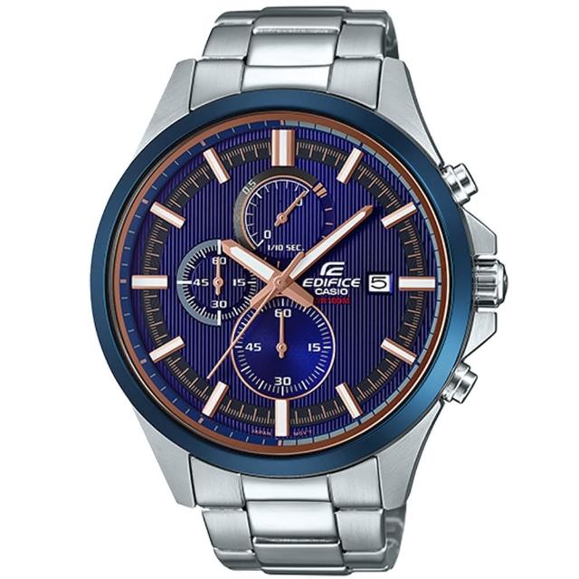 【CASIO 卡西歐】EDIFICE 經典三眼賽車系列時尚腕錶 禮物 雙11(EFV-520DB-2A)