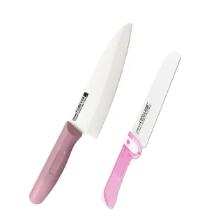 【FOREVER 鋒愛華】日本製造鋒愛華櫻系列滑性陶瓷刀16CM贈輕巧陶瓷摺刀(兩入組)