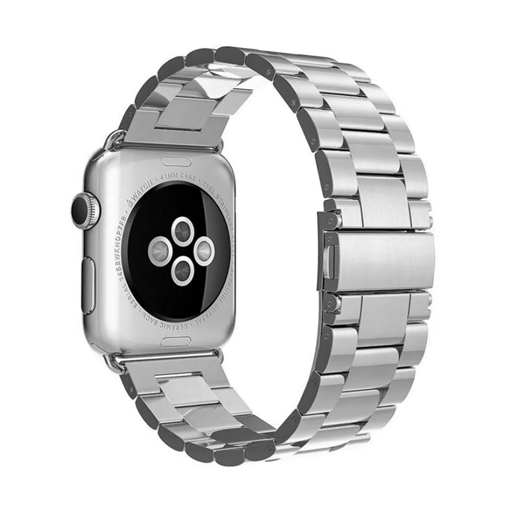 Apple Watch 不鏽鋼三珠蝶扣錶帶-贈拆錶器(星空銀-42mm)