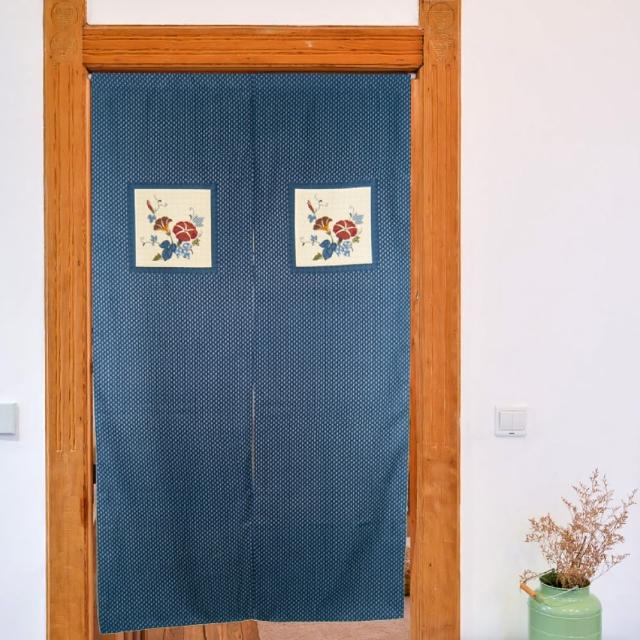 【LASSLEY】日式貼布門簾-長85X150cm(門簾 門帘 隔斷簾 布簾 日系 牽牛花 布藝)
