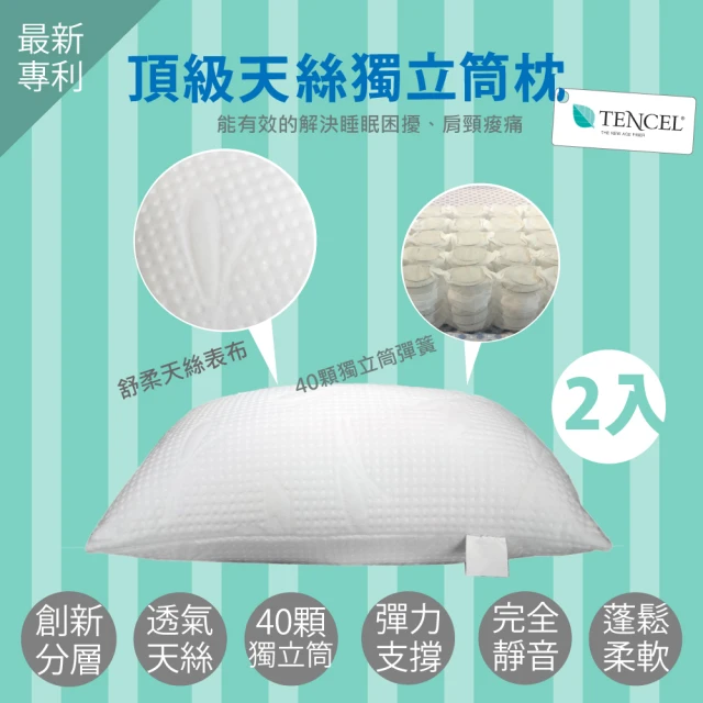 【Aaron艾倫生活家】MIT台灣製造 御用天絲舒壓獨立筒枕(二入)