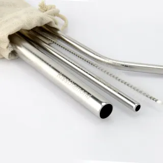 【KISSDIAMOND】雙SGS認證環保316L不鏽鋼吸管組(LOGO/安全導角/醫療級/環保/可珍奶用/4入1組)