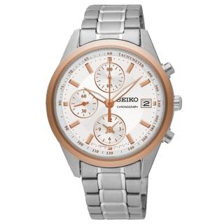 【SEIKO 精工】三眼計時男錶 不鏽鋼錶帶 白 防水50米 日期顯示(SNDV56P1)