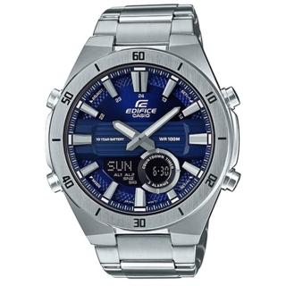 【CASIO 卡西歐】EF 雙顯男錶 不鏽鋼錶帶 藍色錶面 防水100米 十年電力(ERA-110D-2A)