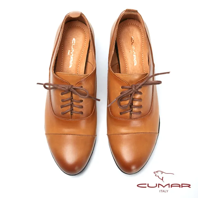 【CUMAR】簡約步調 - 擦色綁帶尖頭粗跟踝靴(棕色)