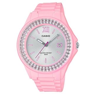 【CASIO 卡西歐】水鑽指標女錶 樹脂錶帶 銀色錶面 防水50米 日期顯示(LX-500H-4E4)