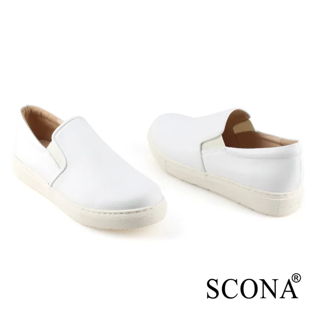 【SCONA 蘇格南】全真皮 簡約舒適厚底樂福鞋(白色 7290-2)