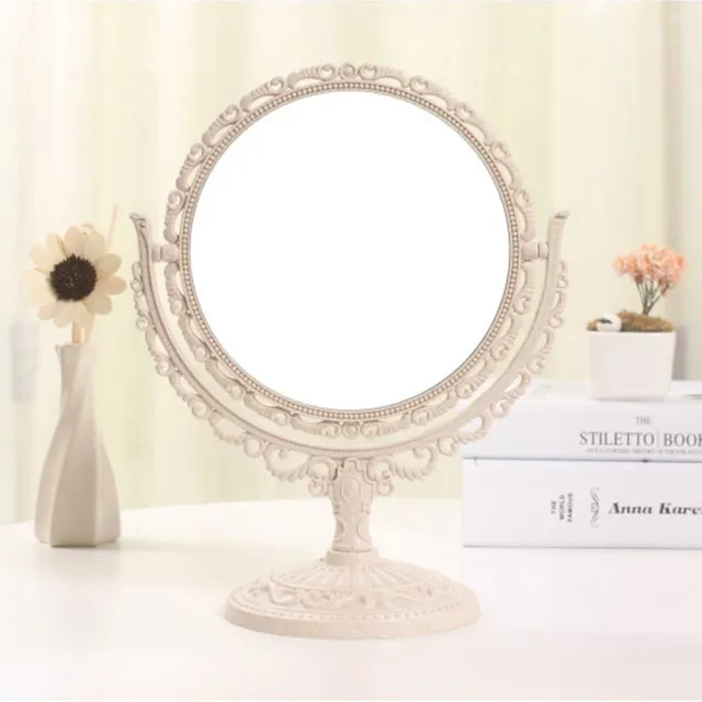 【幸福揚邑】歐式麥稈化妝鏡旋轉放大雙面桌鏡(圓形米)