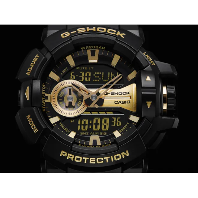 CASIO 卡西歐】G-SHOCK 金屬系雙顯手錶-經典黑金(GA-400GB-1A9) - momo