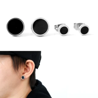 【玖飾時尚】銀黑圓形鋼製耳針耳環(耳環)