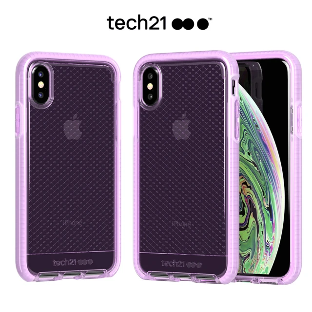 英國Tech 21 iPhone Xs 超衝擊防撞軟質格紋保護殼-透紫(iPhone用戶獨享價)