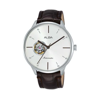 【ALBA】送禮首選 機械男錶 皮革錶帶 銀白 防水50米 日期顯示(AU7021X1)