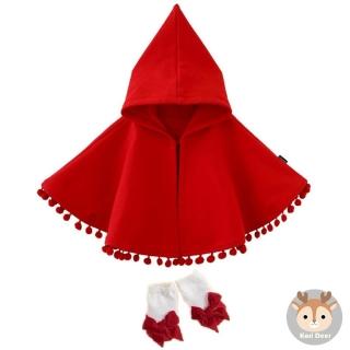 【Kori Deer 可莉鹿】女嬰配件組 - 小紅帽斗篷+寶寶襪(嬰兒童造型保暖連帽披肩披風聖誕禮物新年春節)