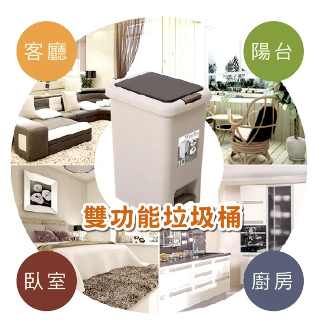 【新錸家居】腳踏手壓_兩用垃圾桶_8L(附蓋子 米白/灰白/黑/咖啡)