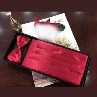 【拉福】新郎結婚男腰帶腰封+領結-二件組(酒紅)
