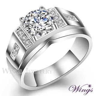 【WINGS】男戒 尊爵 璀璨方晶鋯石鑽戒(送禮 飾品 禮盒 輕奢 質感 擬真鑽 戒指)