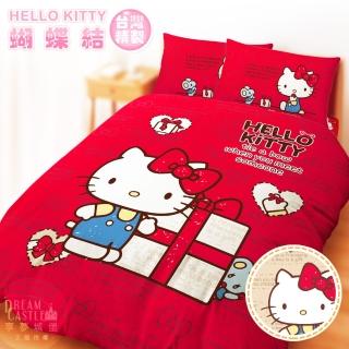 【享夢城堡】雙人薄被套6x7(HELLO KITTY 蝴蝶結-米.紅)
