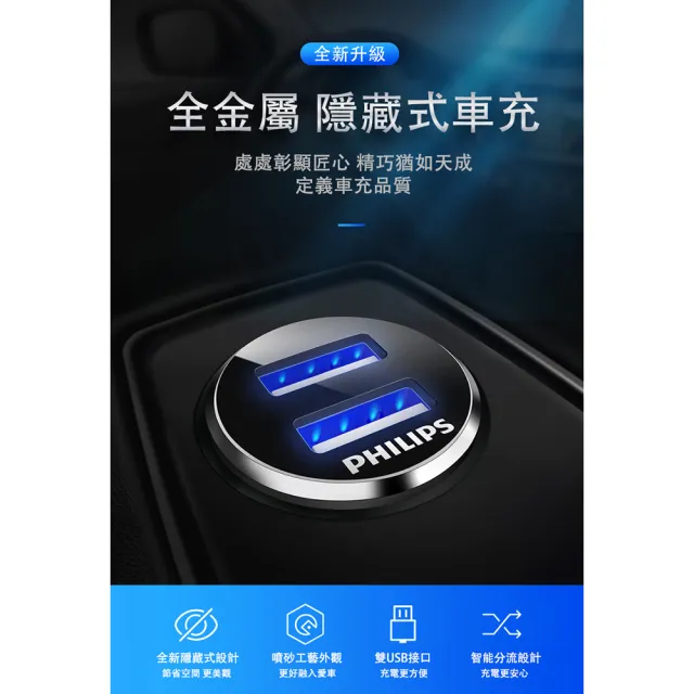 【Philips 飛利浦】全金屬迷你車充(DLP3520N)