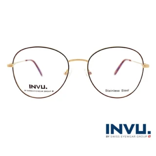 【【INVU】瑞士文雅質感細黑圓框光學眼鏡(白金/焰黑)】B3906A