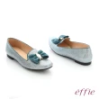 【effie】個性美型 真皮蝴蝶結飾釦奈米平底鞋(淺藍)