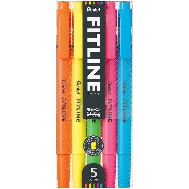 【Pentel飛龍】SLW11-5  FITLINE雙頭螢光筆(五色組)