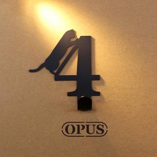 【OPUS 東齊金工】歐式鐵藝壁飾掛勾/無痕掛鉤/掛衣架/居家裝飾收納(HO-nb12-4B 當貓咪遇上數字4)