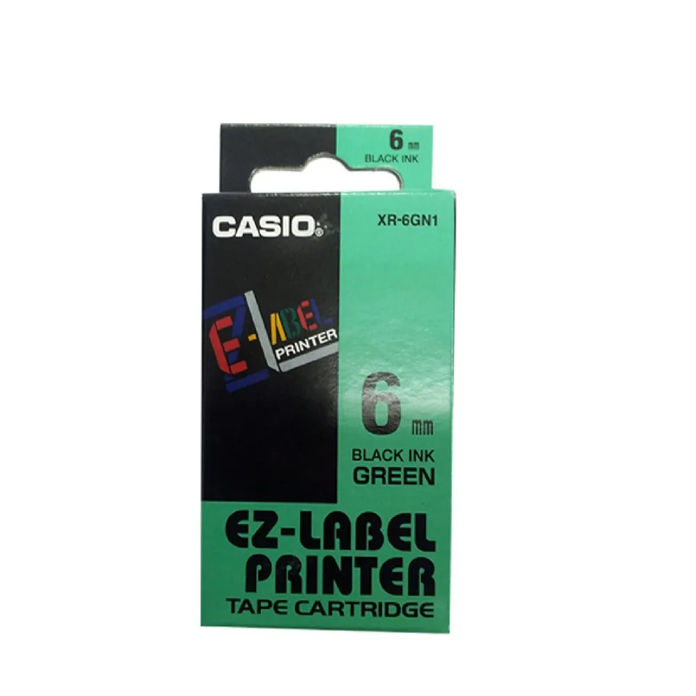 【CASIO 卡西歐】標籤機專用色帶-6mm綠底黑字(XR-6GN1)