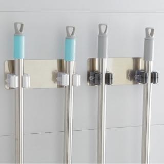 【愛家樂】日韓免釘免鑽多功能滑輪扣收納無痕掛架 工具夾 拖把夾 掃具夾(雙扣2入組-廚房浴室萬用夾) 限