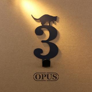 【OPUS 東齊金工】歐式鐵藝壁飾掛勾/無痕掛鉤/掛衣架/居家裝飾收納(HO-nb12-3B 當貓咪遇上數字3)