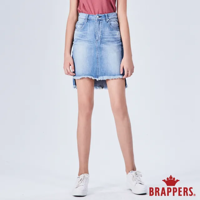 【BRAPPERS】女款 新美腳ROYAL系列-前短後長不收邊膝上裙(藍)