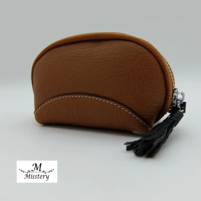 【Misstery】零錢包進口牛皮貝殼造型小巧零錢包-棕(進口牛皮款式)