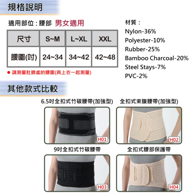 【Fe Li 飛力醫療】HA系列 專業6.5吋竹碳護腰-加強型(H01-醫材字號)