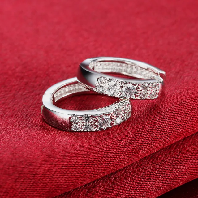 【Emi 艾迷】訂製款獨特風采相連鋯石微鑲環繞925銀針耳環