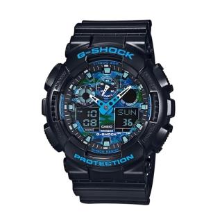 【CASIO 卡西歐】G-SHOCK系列 酷炫迷彩設計雙顯電子錶(藍 GA-100CB-1A)