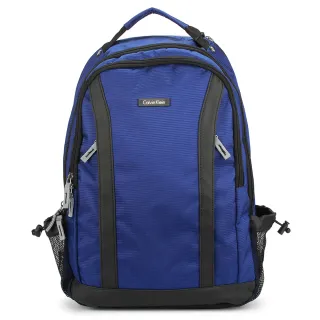 【Calvin Klein】CK機能型雙拉鍊尼龍後背包(藍色)