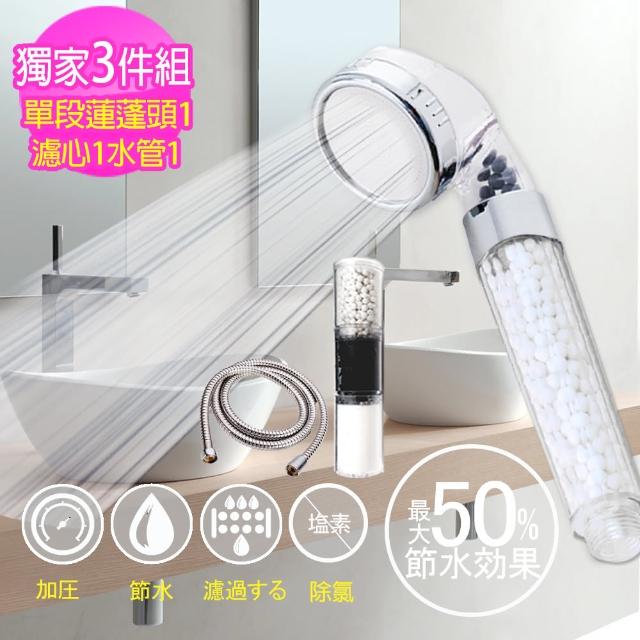 【神膚奇肌】單段除氯蓮蓬頭濾心水管3件組-2組(單段蓮蓬頭x2+1.5M不銹鋼水管x2+陶瓷濾心x2)