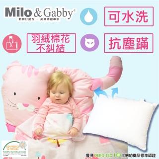 【Milo&Gabby】動物好朋友-可水洗防蹣兒童枕心+枕套組-2歲以上(NANCY 貓咪)