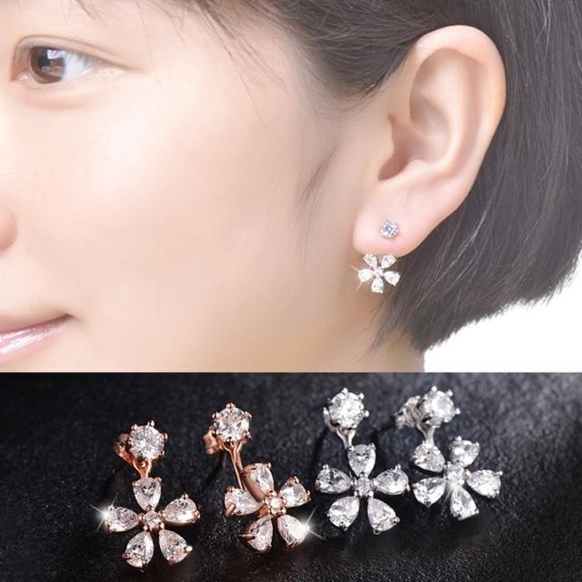 【Emi 艾迷】韓系簡單氣息點鑽花朵鋯石 925銀針 耳環