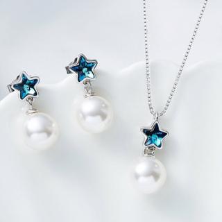 【Angel】耀眼星星珍珠水晶耳環墜子項鍊組(耀眼珍珠水晶款)