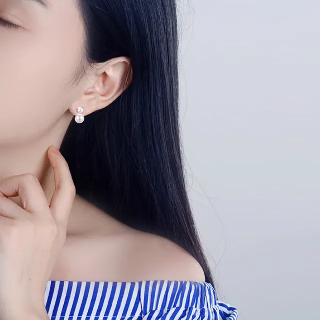 【Emi 艾迷】韓系925銀針簡約系列點鑽珍珠耳環