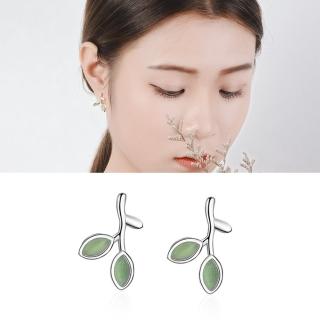 【Emi 艾迷】韓系清新嫩芽小葉 貓眼石 925銀針 耳環