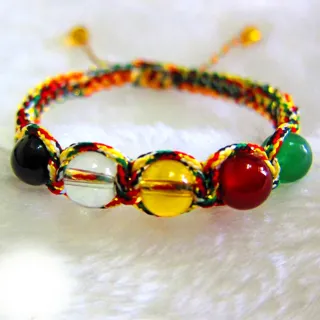【好運旺旺來】台灣編製-五行水琉璃珠+五色線手環
