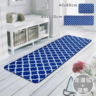 【範登伯格】柔軟壓抗止滑走道墊+踏墊-藍色鐵藝(40x120+40x60cm)