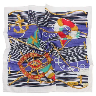 【TRUSSARDI】海洋水手波紋純綿帕巾領巾(藍紫色)